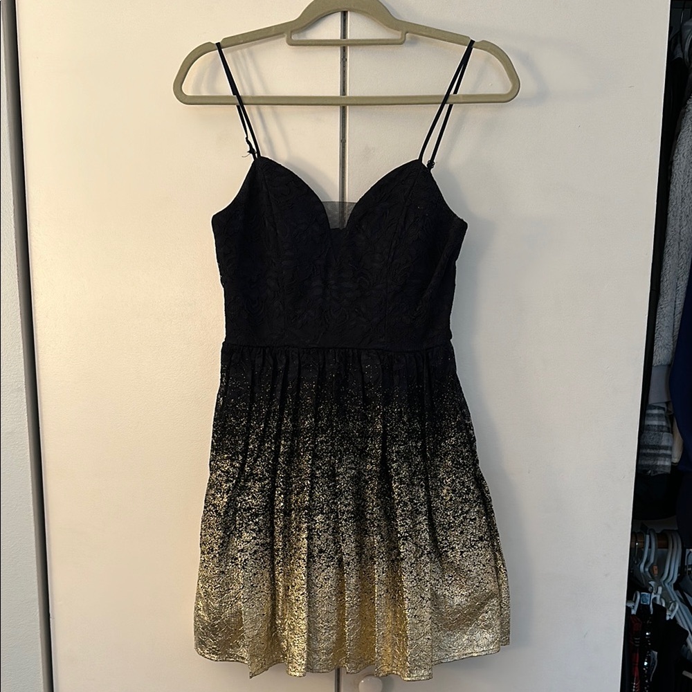 B Darlin Black and Gold Mini Dress
